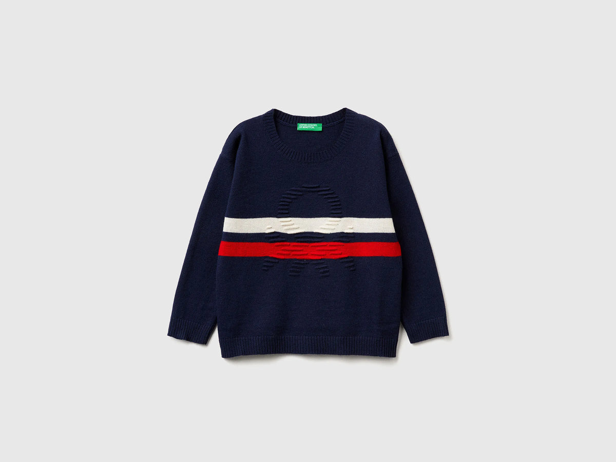 Benetton_Dark Blue_Sweater with Logo in Wool Blend_1041H102X_852_01