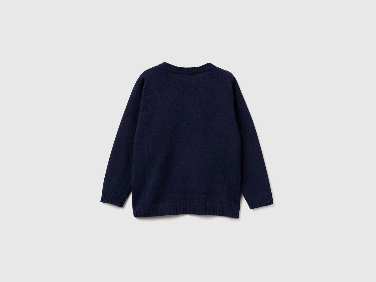 Benetton_Dark Blue_Sweater with Logo in Wool Blend_1041H102X_852_02