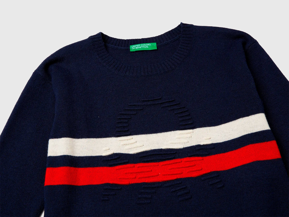 Benetton_Dark Blue_Sweater with Logo in Wool Blend_1041H102X_852_03