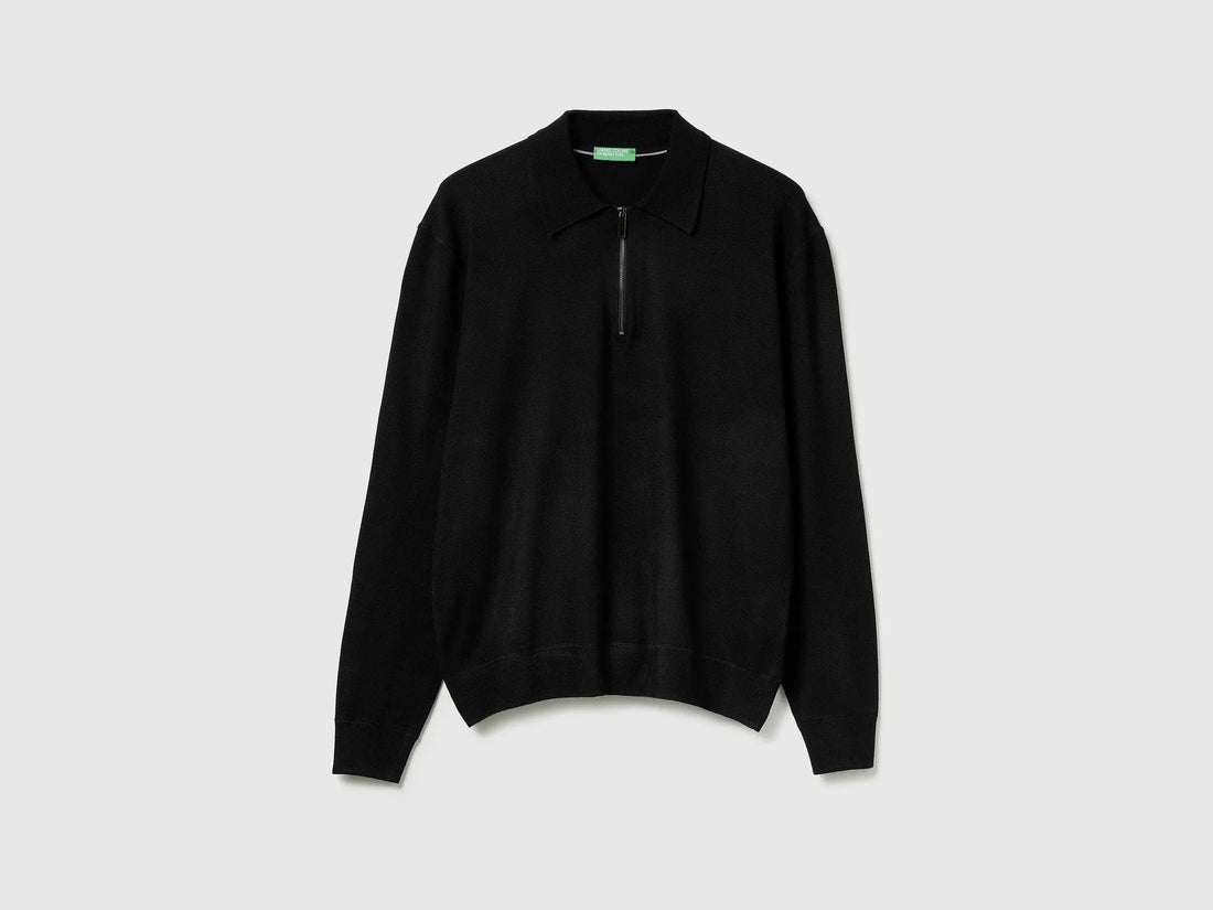 Benetton_Black_Knit Polo in Viscose Blend_110XU301L_100_01