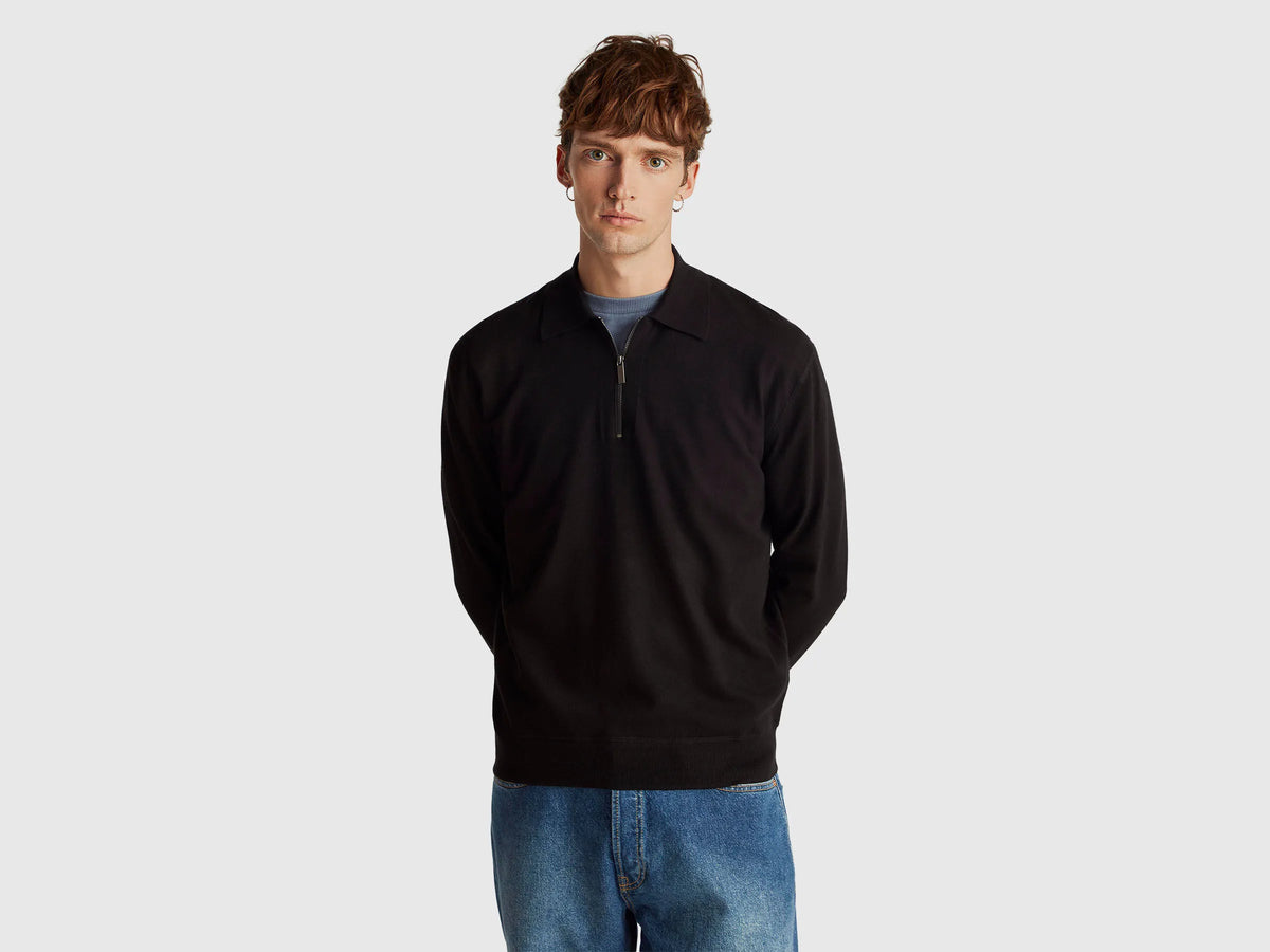Benetton_Black_Knit Polo in Viscose Blend_110XU301L_100_01