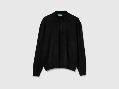 Benetton_Black_Knit Polo in Viscose Blend_110XU301L_100_01