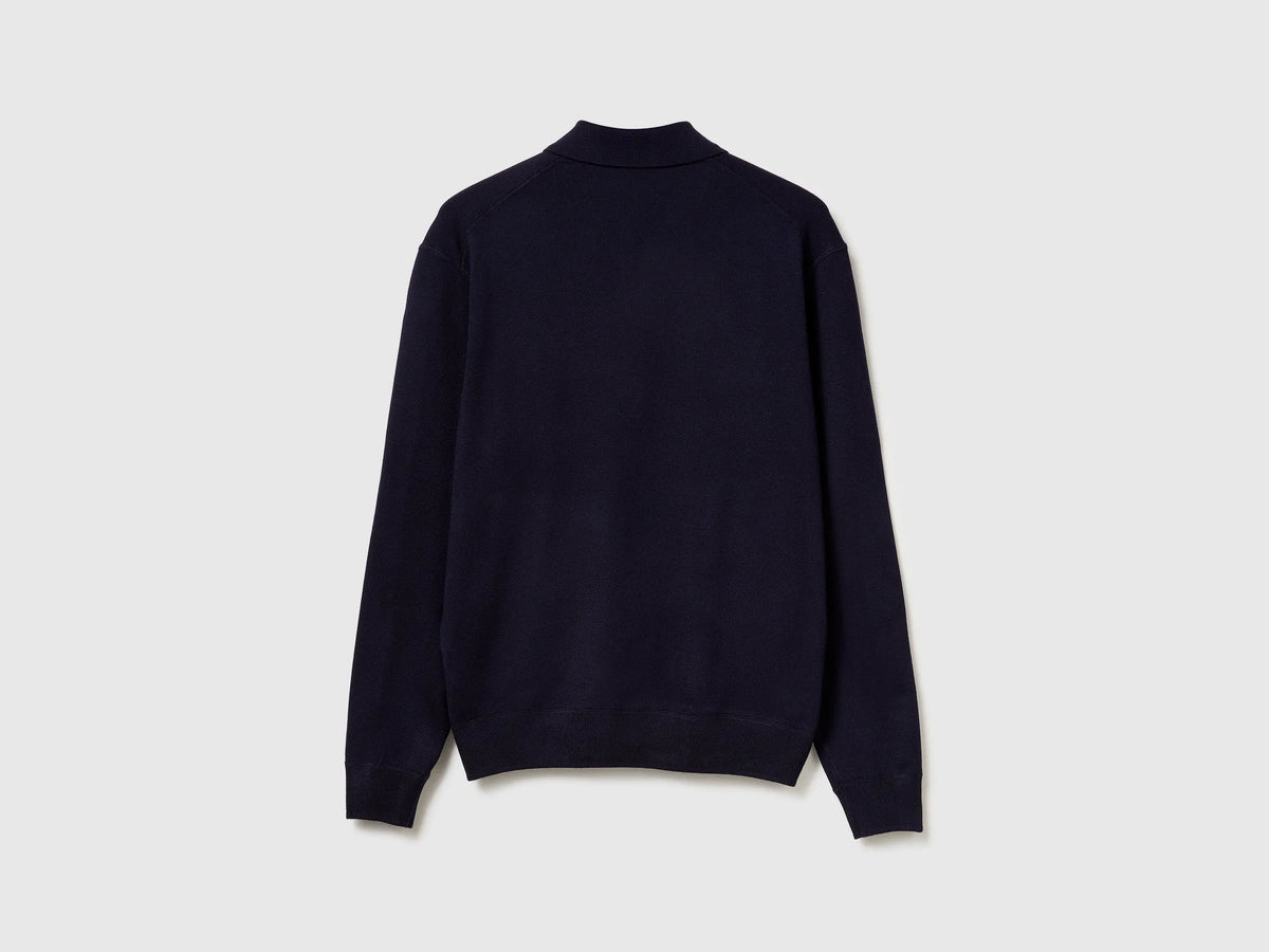 Benetton Dark Blue Men Knit Polo in Viscose Blend SKU: 110XU301L_3C1 Image 06
