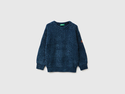 Benetton Dark Blue Boys Chenille Crew Neck Sweater SKU: 117KG101C_37T Image 01