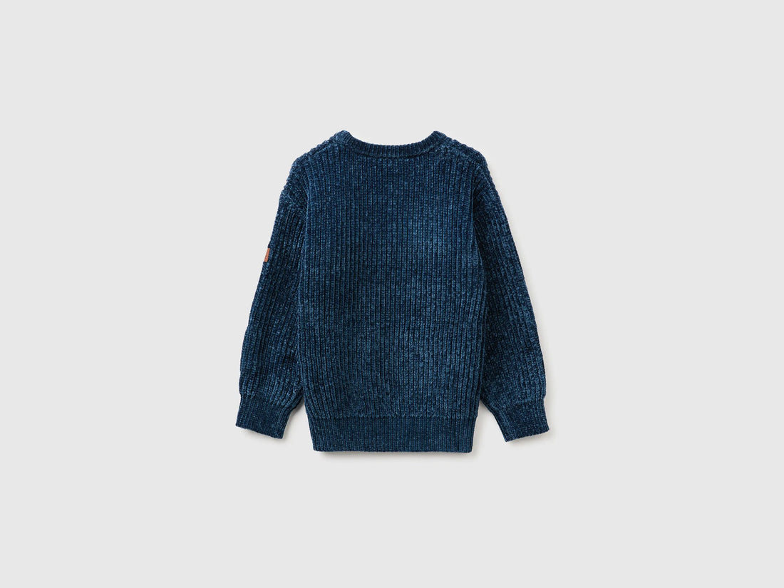 Benetton Dark Blue Boys Chenille Crew Neck Sweater SKU: 117KG101C_37T Image 02