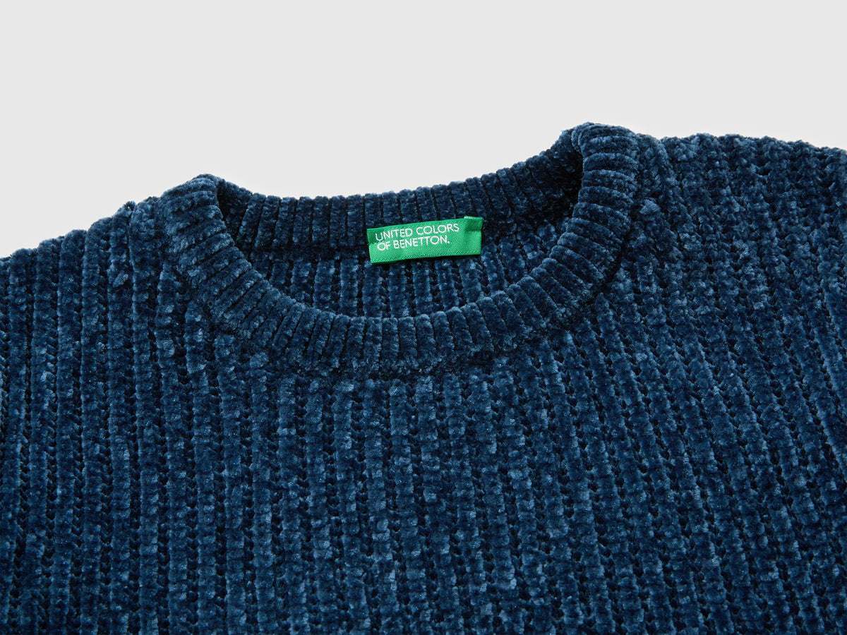 Benetton Dark Blue Boys Chenille Crew Neck Sweater SKU: 117KG101C_37T Image 03