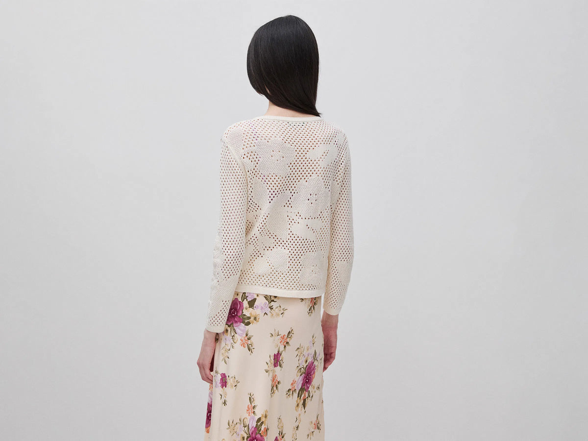 Benetton Creamy White Women Openwork Sweater with Flowers SKU: 16EVD10GP_0R2 Image 02