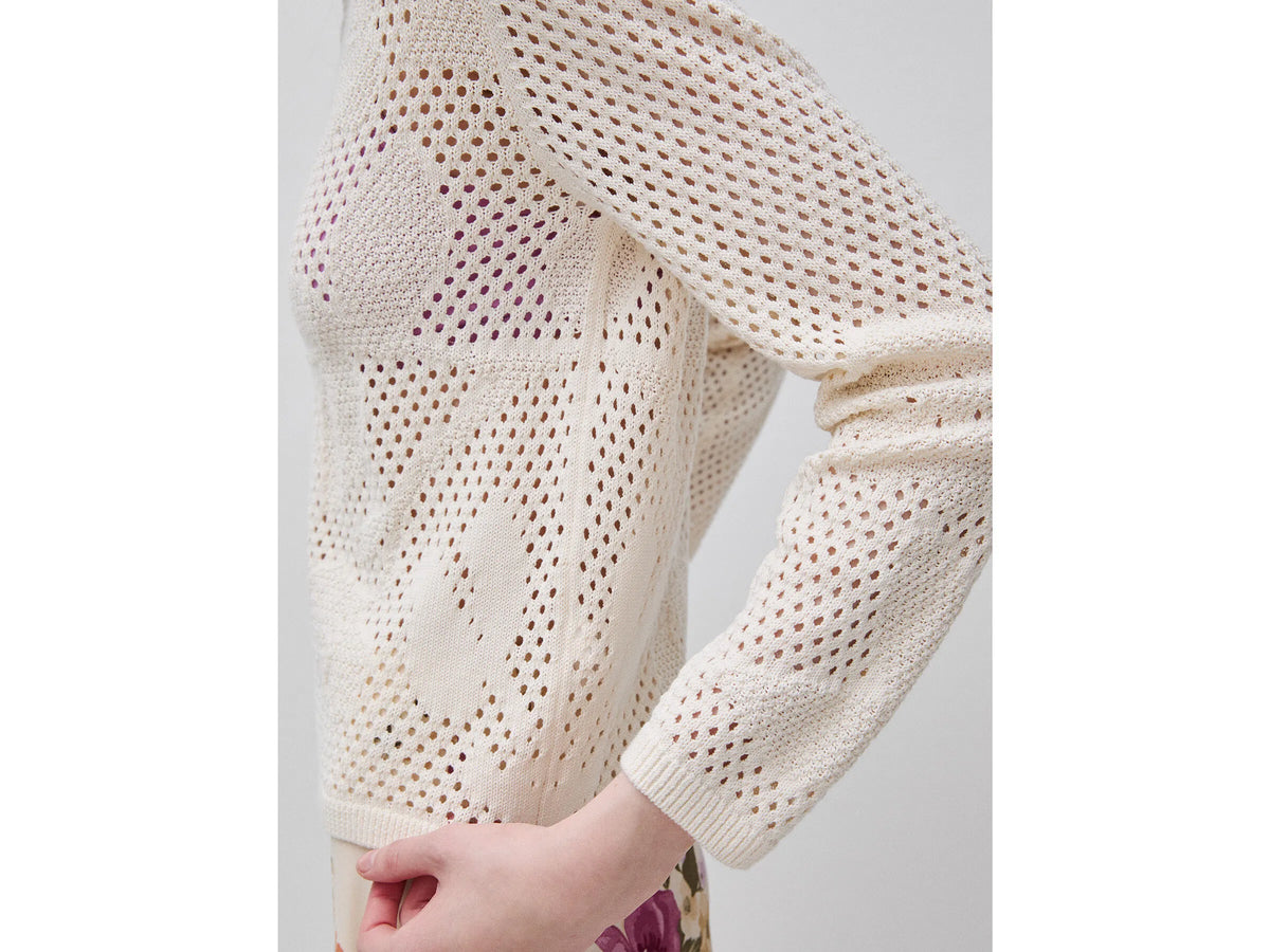 Benetton Creamy White Women Openwork Sweater with Flowers SKU: 16EVD10GP_0R2 Image 04