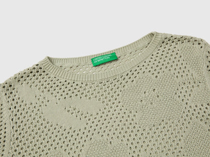 Benetton Light Green Women Openwork Sweater with Flowers SKU: 16EVD10GP_17E Image 03