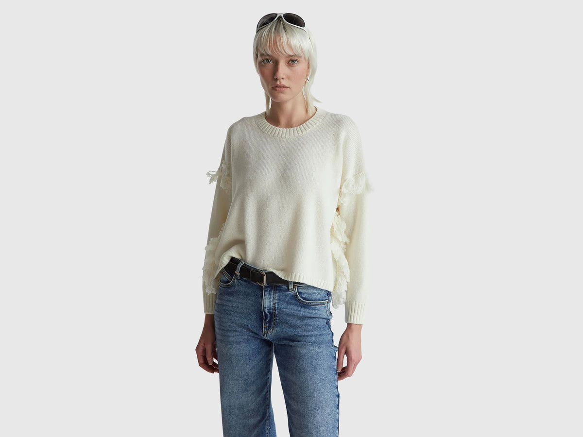 Benetton_Creamy White_Sweater with Fringe_191VD10EZ_000_01