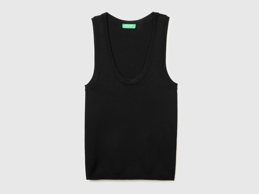 Benetton Black Women Knitted Tank Top SKU: 198XDH01I_100 Image 01