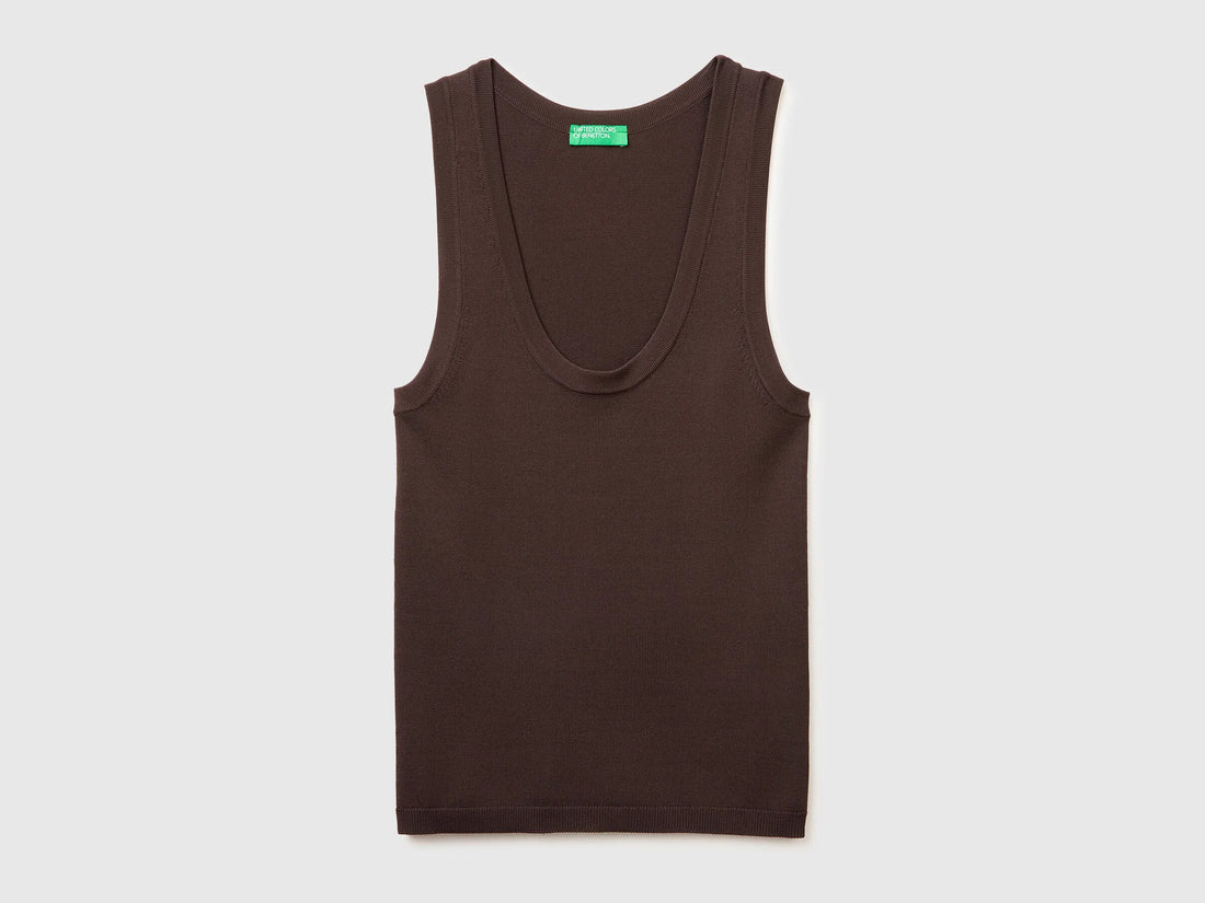Benetton Brown Women Knitted Tank Top SKU: 198XDH01I_33T Image 01