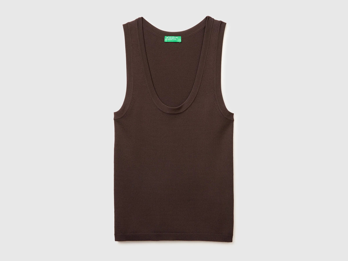 Benetton Brown Women Knitted Tank Top SKU: 198XDH01I_33T Image 01