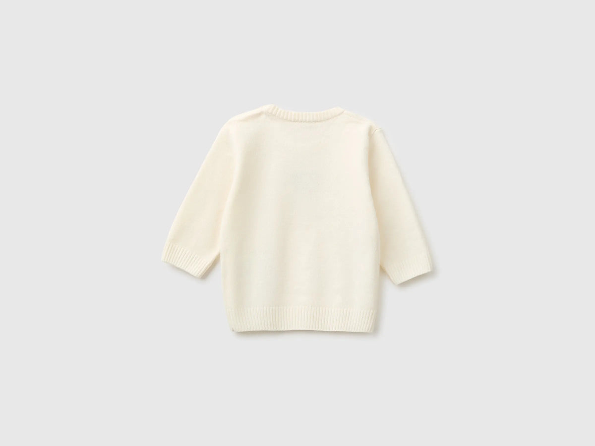 Benetton Creamy White New Born Chenille Sweater with Embroidery SKU: 19MVA101O_0R2 Image 02