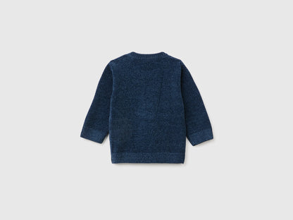 Benetton Blue New Born Chenille Sweater with Embroidery SKU: 19MVA101O_355 Image 02