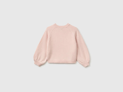 Benetton Soft Pink Girls Crew Neck Cardigan with Buttons SKU: 19WPG500U_08Q Image 02