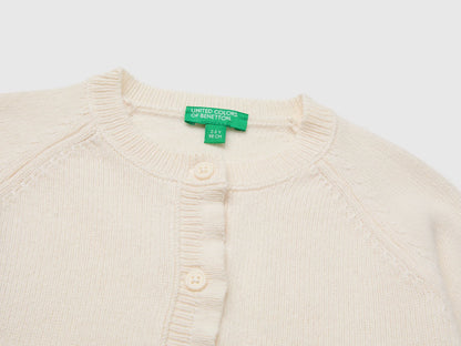 Benetton Creamy White Girls Crew Neck Cardigan with Buttons SKU: 19WPG500U_0R2 Image 03