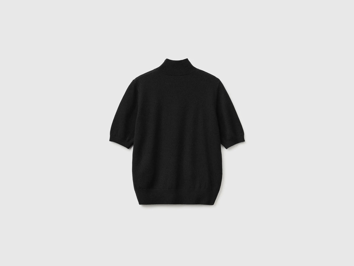 Benetton Black Women Short-Sleeved Turtleneck Sweater SKU: 1B9YD204U_100 Image 02