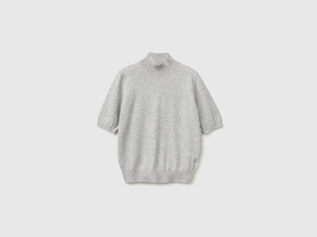 Benetton Light Gray Women Short-Sleeved Turtleneck Sweater SKU: 1B9YD204U_501 Image 01