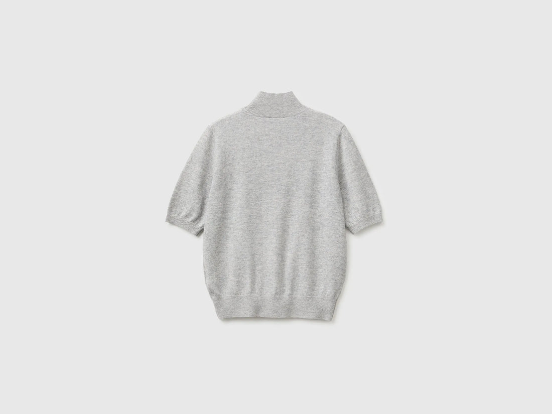 Benetton Light Gray Women Short-Sleeved Turtleneck Sweater SKU: 1B9YD204U_501 Image 02