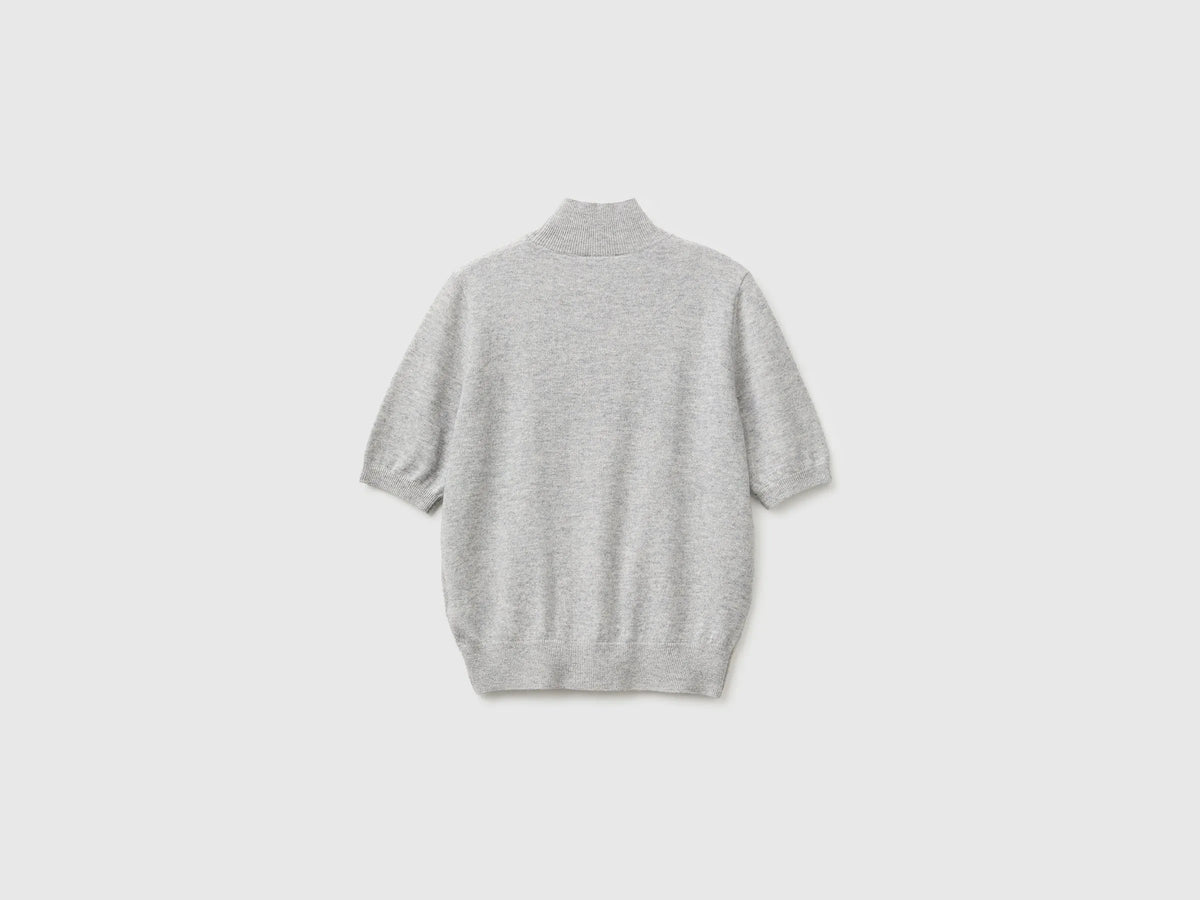 Benetton Light Gray Women Short-Sleeved Turtleneck Sweater SKU: 1B9YD204U_501 Image 02