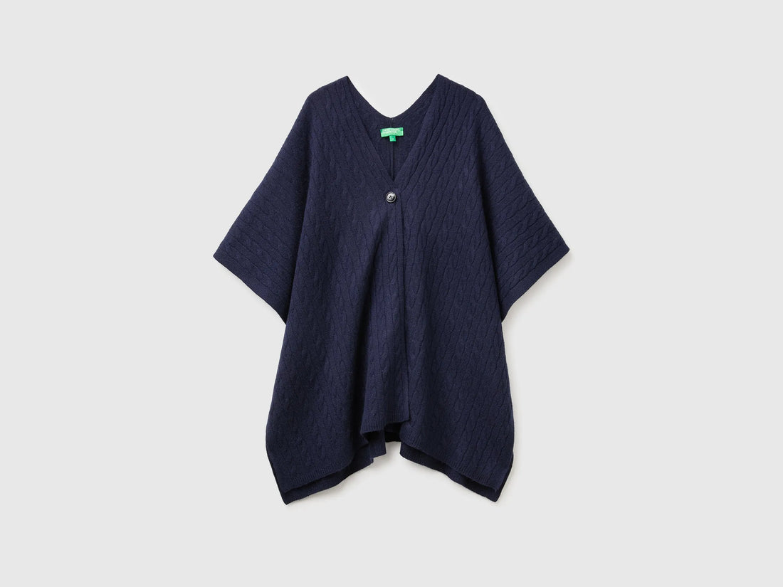 Benetton Dark Blue Women Cape with Braids SKU: 1B9YDU01T_016 Image 01