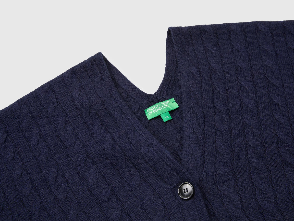 Benetton Dark Blue Women Cape with Braids SKU: 1B9YDU01T_016 Image 03