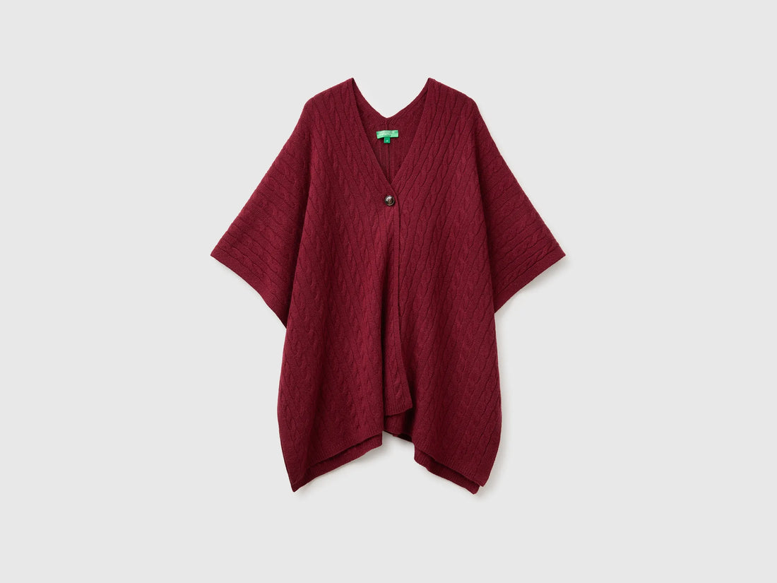 Benetton Burgundy Women Cape with Braids SKU: 1B9YDU01T_30Y Image 01