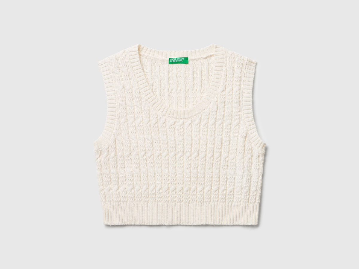 Benetton_Creamy White_Knit Vest with Cables_1D32C108Y_0R2_01