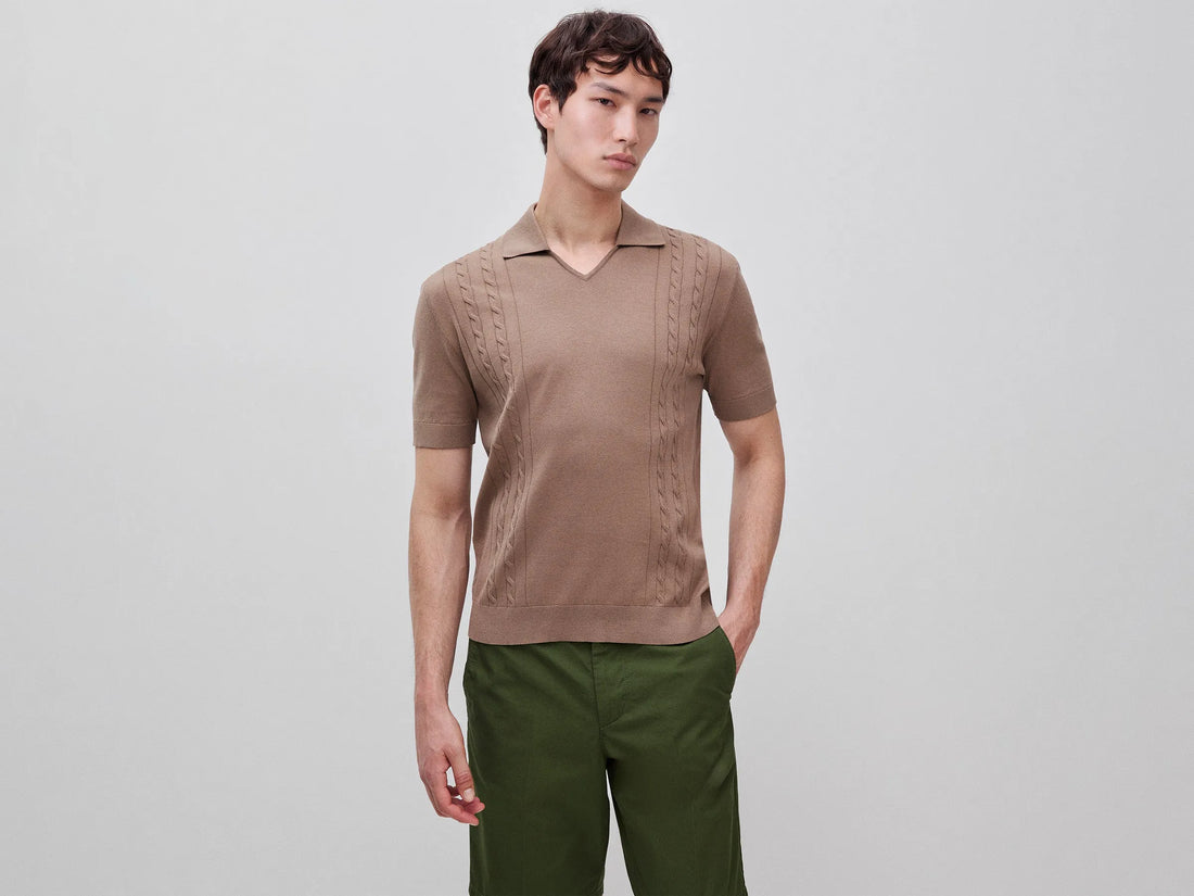 Benetton Brown Men Knitted Polo Shirt with Cables SKU: 1D7ZU301U_04B Image 01