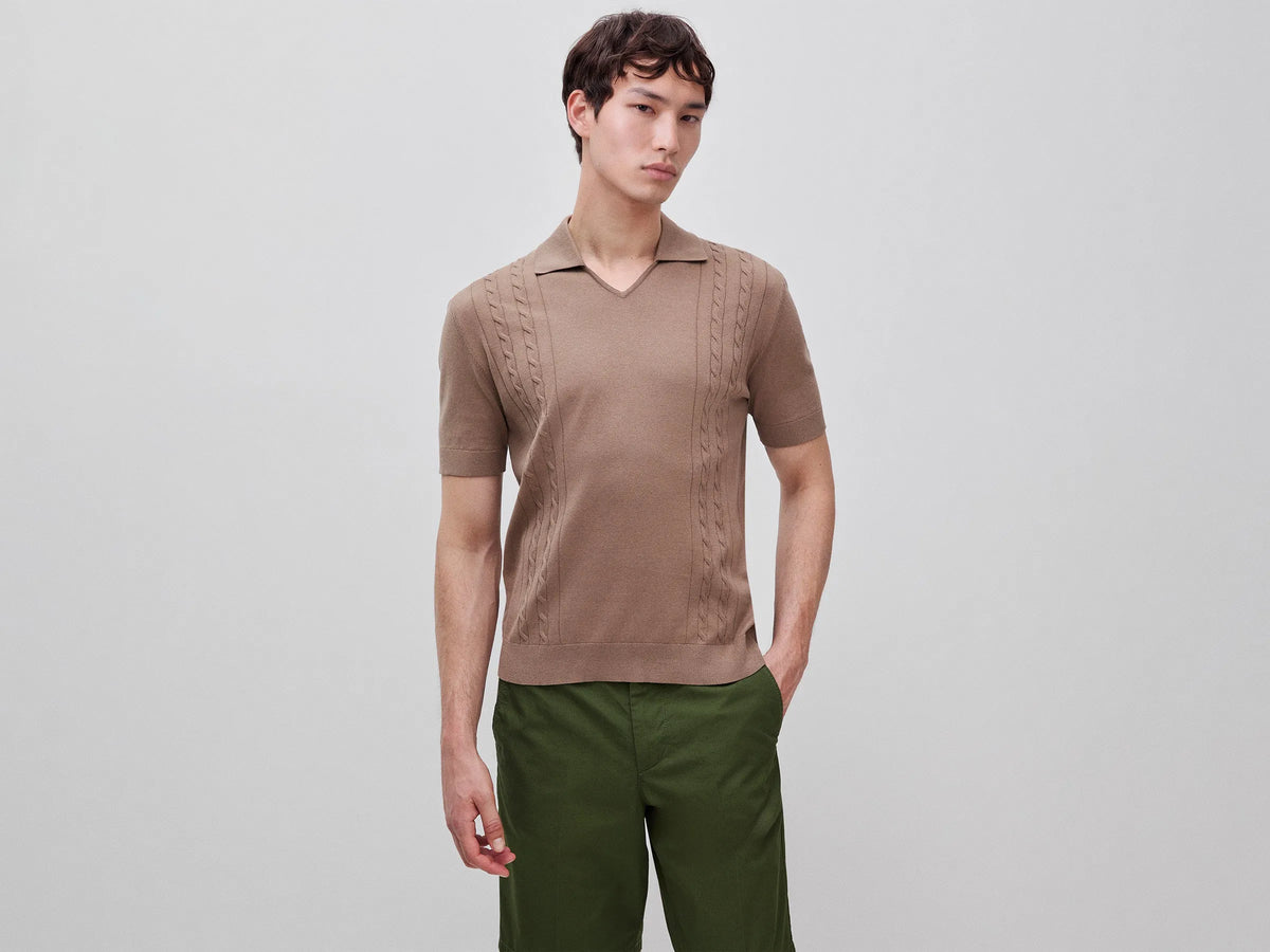 Benetton Brown Men Knitted Polo Shirt with Cables SKU: 1D7ZU301U_04B Image 01