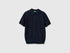 Benetton Dark Blue Men Textured Linen Blend Polo Shirt SKU: 1DC3U301T_016 Image 01