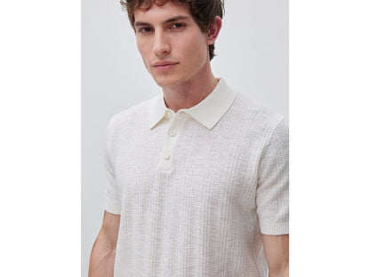 Benetton Creamy White Men Textured Linen Blend Polo Shirt SKU: 1DC3U301T_074 Image 04