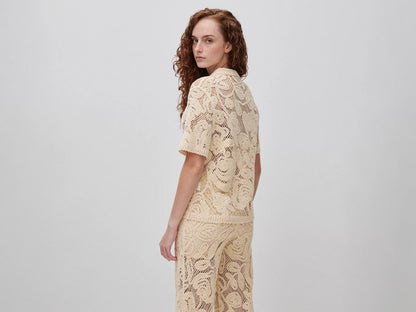 Benetton Beige Women Embroidered Knit Shirt SKU: 1H6GD502V_6L8 Image 03