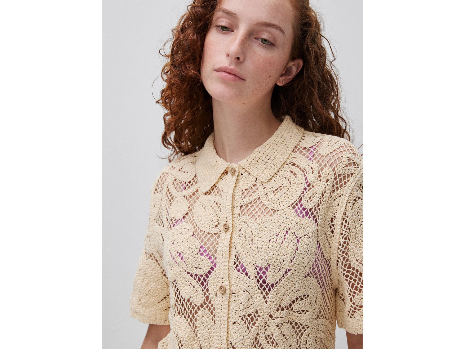 Benetton Beige Women Embroidered Knit Shirt SKU: 1H6GD502V_6L8 Image 04