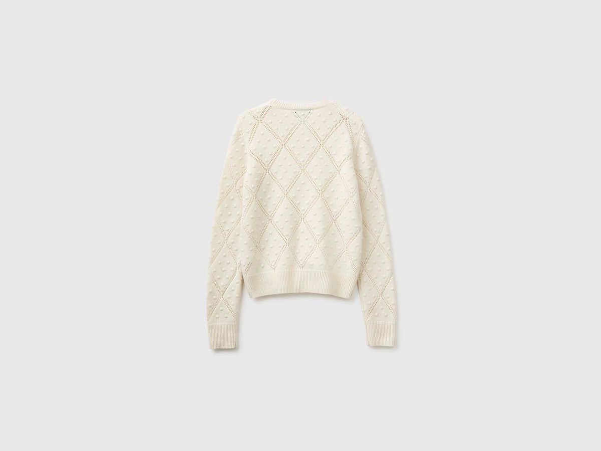 Benetton Creamy White Women Knitted Sweater in Wool Blend SKU: 1KJED10I8_600 Image 06