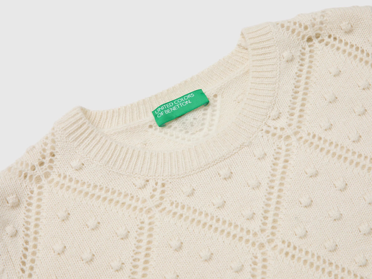 Benetton Creamy White Women Knitted Sweater in Wool Blend SKU: 1KJED10I8_600 Image 07