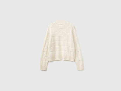 Benetton Creamy White Women Mock-Neck Sweater in Wool Blend SKU: 1KJED2058_600 Image 02
