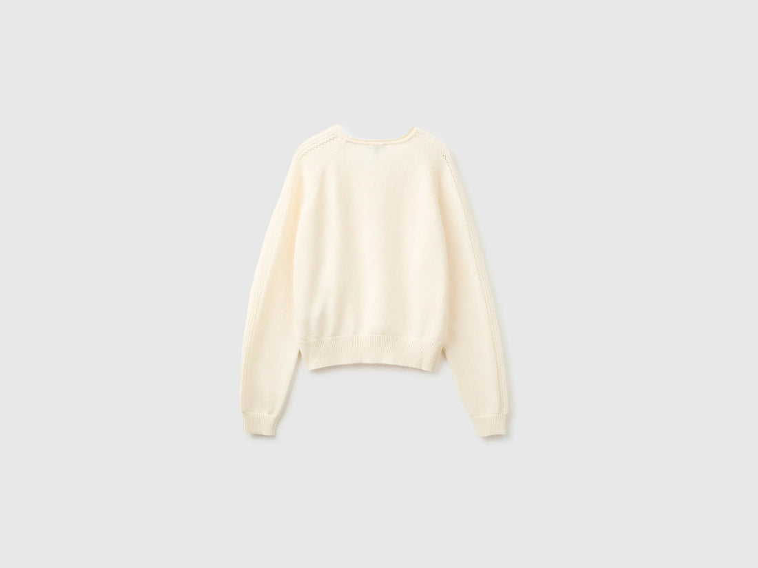 Benetton Creamy White Girls Round Neck Sweater SKU: 1LU4C10AB_0R2 Image 02