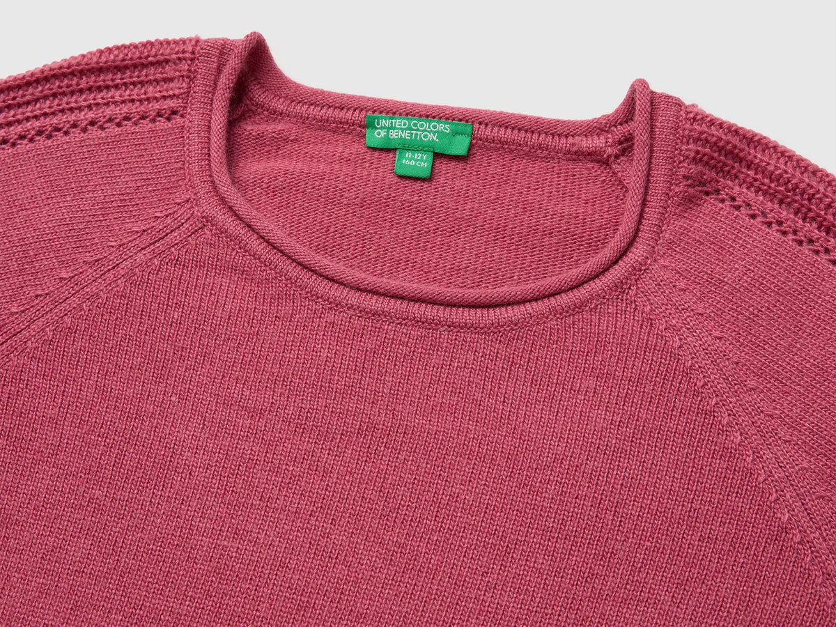 Benetton Fuchsia Girls Round Neck Sweater SKU: 1LU4C10AB_2J4 Image 03