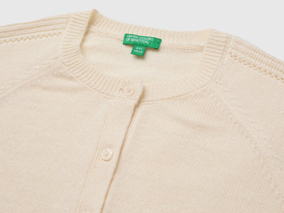 Benetton Creamy White Girls Wool Blend Cardigan SKU: 1LU4C501D_0R2 Image 03