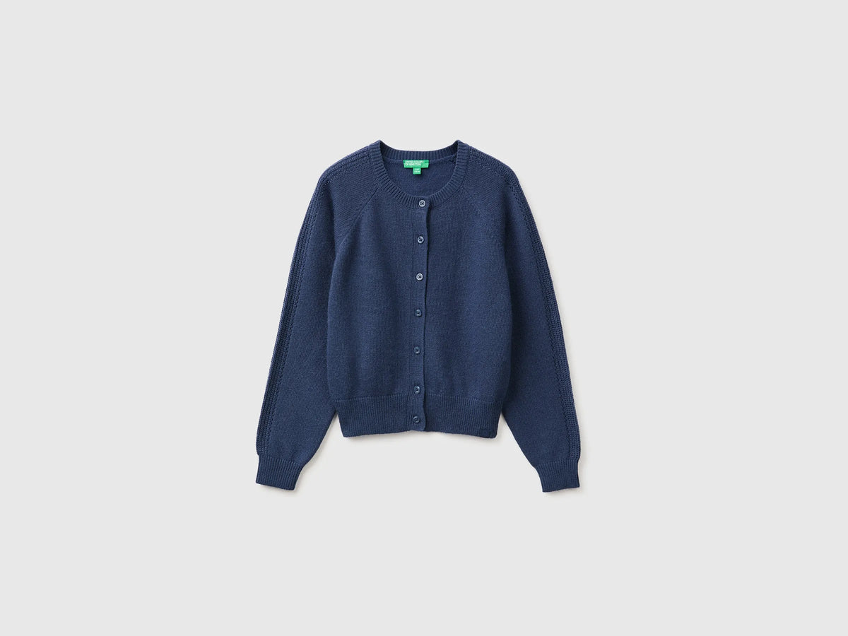 Benetton Blue Girls Wool Blend Cardigan SKU: 1LU4C501D_355 Image 01