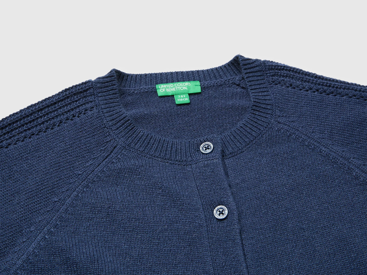 Benetton Blue Girls Wool Blend Cardigan SKU: 1LU4C501D_355 Image 03