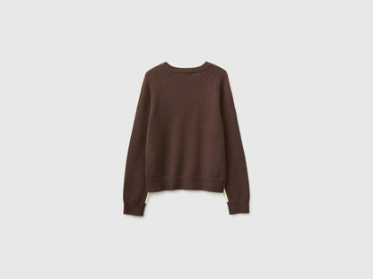 Benetton Creamy White Women 100% Wool Color Block Sweater SKU: 1M6NE10I0_903 Image 06