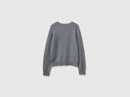 Benetton Light Gray Women 100% Wool Color Block Sweater SKU: 1M6NE10I0_904 Image 06