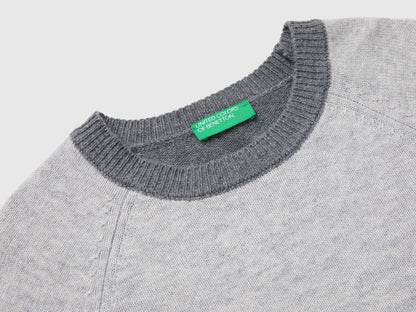 Benetton Light Gray Women 100% Wool Color Block Sweater SKU: 1M6NE10I0_904 Image 07