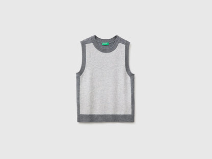 Benetton Light Gray Women 100% Wool Color Block Knitted Vest SKU: 1M6NE10I1_904 Image 05