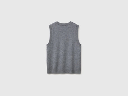 Benetton Light Gray Women 100% Wool Color Block Knitted Vest SKU: 1M6NE10I1_904 Image 06