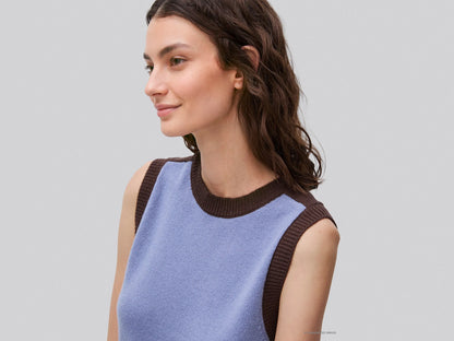 Benetton Sky Blue Women 100% Wool Color Block Knitted Vest SKU: 1M6NE10I1_905 Image 04