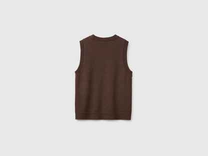 Benetton Sky Blue Women 100% Wool Color Block Knitted Vest SKU: 1M6NE10I1_905 Image 06
